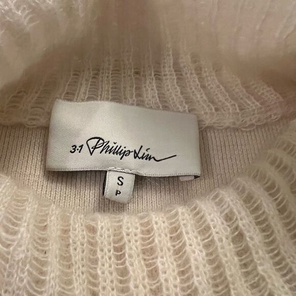 3.1 Phillip Lim Drop Needle Mohair Turtleneck Ivory Distressed Sweater - Picture 7 of 8